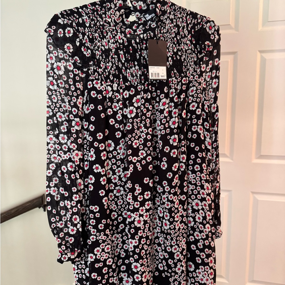 The Kooples Black Dress with White and Red Floral Pattern